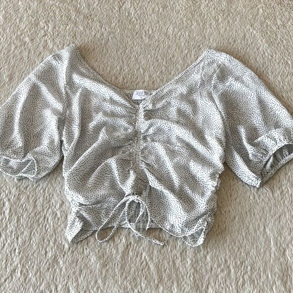 Sienna Sky ruched blouse white polka dots size medium - Picture 3 of 16